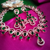 N01250_Gorgeous  designer rose gold american diamond embellished necklace set with a touch of  leafy green stones.