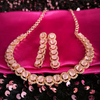 N02008_Gorgeous  designer rose gold american diamond embellished necklace set with a touch of  pink stones.