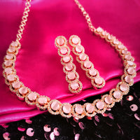 N02008_Gorgeous  designer rose gold american diamond embellished necklace set with a touch of  pink stones.
