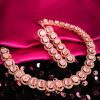 N02008_Gorgeous  designer rose gold american diamond embellished necklace set with a touch of  pink stones.