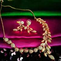 N02009_Gorgeous  designer rose gold american diamond embellished necklace set with a touch of  white stones.