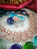 N03004_Classic Rose gold polished choker style flower crafted design necklace set embellished with  white stones .