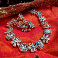 N03010_Lovely designer Rose polished choker necklace embellished with American diamond stones with delicate white stone work.