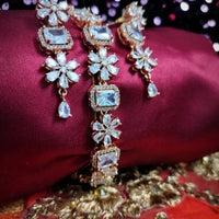 N03010_Lovely designer Rose polished choker necklace embellished with American diamond stones with delicate white stone work.
