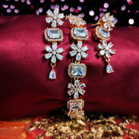N03010_Lovely designer Rose polished choker necklace embellished with American diamond stones with delicate white stone work.