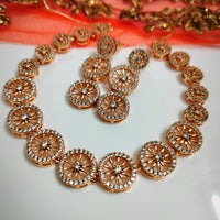 N03012_Lovely designer Rose polished choker necklace embellished with American diamond stones with delicate white stone work.