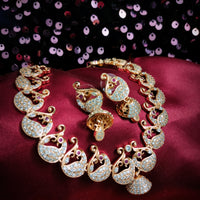 N03013_Lovely designer Rose polished choker necklace embellished with American diamond stones with delicate white stone work.