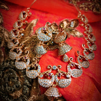 N03013_Lovely designer Rose polished choker necklace embellished with American diamond stones with delicate white stone work.