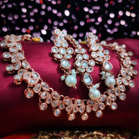 N03014_Lovely designer Rose polished choker necklace embellished with American diamond stones with delicate white stone work.