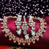 N03014_Lovely designer Rose polished choker necklace embellished with American diamond stones with delicate white stone work.