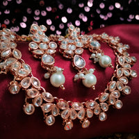 N03014_Lovely designer Rose polished choker necklace embellished with American diamond stones with delicate white stone work.