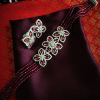 N0575_Classic designer crystal with floral design pendant choker necklace set studded  with  American diamond stones.