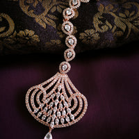M046_Lovely designer  American diamond studded rose gold polished Maang tika with a touch of white stones.