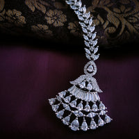 M057_Lovely designer  American diamond studded silver polished Maang tika with a touch of white stones.