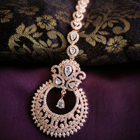 M047_Lovely designer  American diamond studded rose gold polished Maang tika with a touch of white stones.