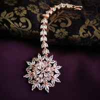 M048_Lovely designer  American diamond studded rose gold polished Maang tika with a touch of white stones.