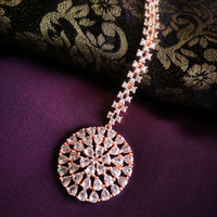 M053_Lovely designer  American diamond studded rose gold polished Maang tika with a touch of white stones.