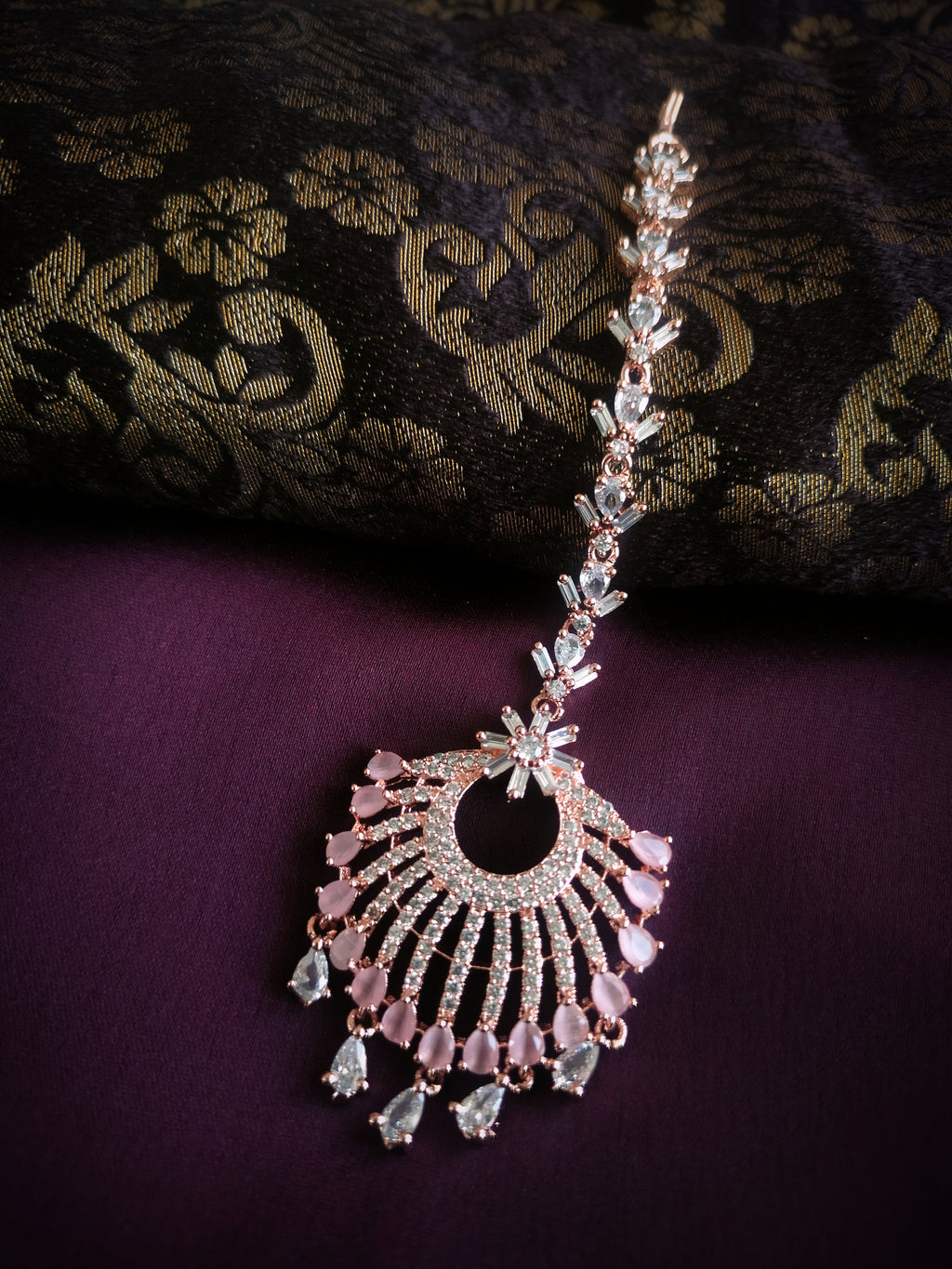 M049 Lovely designer American diamond studded rose gold polished