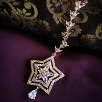 M054_Lovely designer  American diamond studded rose gold polished Maang tika with a touch of white stones.