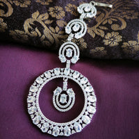 M036_Classy ciccular design American diamond studded Maang tika with delicate stone work.