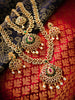 N03031_Bridal Gorgeous  designer gold polished American diamond embellished necklace set with one short & one long designer necklace set, grand earring and maangtika