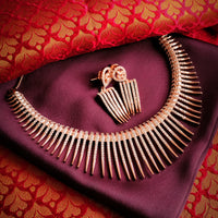 N01193_ Ravishing rose gold American Diamond engraved choker necklace with delicate craft work.