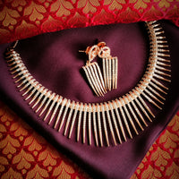N01193_ Ravishing rose gold American Diamond engraved choker necklace with delicate craft work.