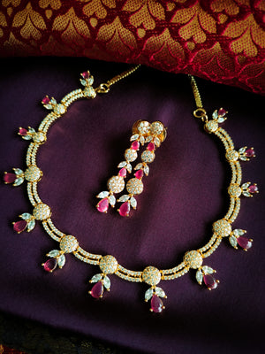 N01196_Elegant design Rose Gold Polished American Diamond choker necklace studded with beautiful dazzling stones with delicate pink work.