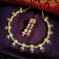 N01196_Elegant design Rose Gold Polished American Diamond choker necklace studded with beautiful dazzling stones with delicate pink work.