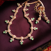 N01192_Grand Lovely designer Rose Gold polished Necklace Set  embellished with American diamond stones with delicate Mint Green Stones .