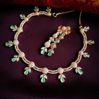 N01192_Grand Lovely designer Rose Gold polished Necklace Set  embellished with American diamond stones with delicate Mint Green Stones .
