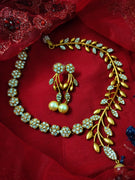 N03050_ Grand classic matte gold polished temple jewelry choker style crafted design gold plated necklace set embellished with white stones .