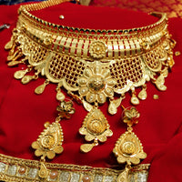 N03086_ Grand classic 1gm pure gold polished grand choker set with beautifully crafted design.