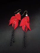E0706_Trendy crafted red leafy design chain drop earrings with a touch of stones.