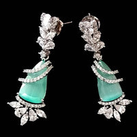 E0536 _Premium American Diamond earrings engraved with ocean green Emerald stone.