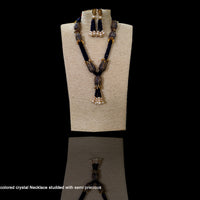 N011_Gorgeous blue colored crystal Necklace studded with semi precious stones.
