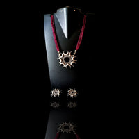 N063_Classy  Matte finish German Silver oxidized pendant followed by magenta crystals.