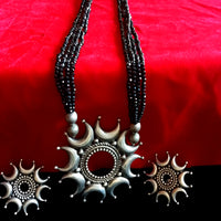 N067_Classy  Matte finish German Silver oxidized pendant followed by black crystals.