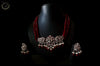 N065_Classy Matte Silver Oxidized crafted choker Necklace with delicate work of fuchsia pink stones and small pearls.