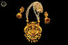 N068_Gorgeous matte Gold polish Temple jewelry design Lakshmi pendant  necklace studded with pink and green ruby stones followed by small pearls.