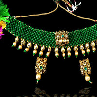 N064_Gorgeous Crystal Choker Necklace with delicate Kundan work embellished with pearls.