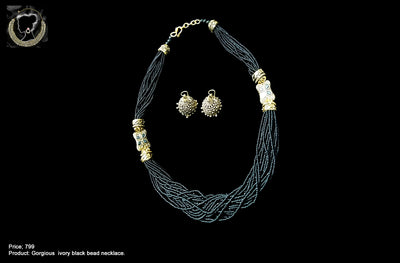 N012_Gorgeous  ivory black bead necklace.