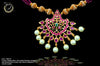 N017_Elegant Micro Gold plated Necklace studded with precious pink & green ruby stones & Magenta colored crystals