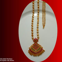N019_Elegant Micro Gold plated Necklace studded with precious pink & green ruby stones
