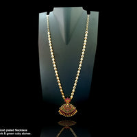 N019_Elegant Micro Gold plated Necklace studded with precious pink & green ruby stones