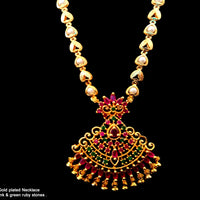 N019_Elegant Micro Gold plated Necklace studded with precious pink & green ruby stones