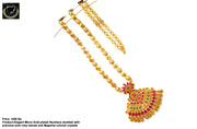 N019_Elegant Micro Gold plated Necklace studded with precious pink & green ruby stones