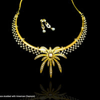 N01_Elegant Necklace studded with American Diamond with base Golden color.