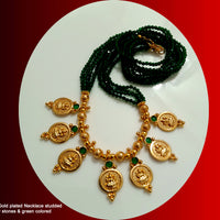 N020_Elegant Micro Gold plated Necklace studded with precious  green ruby stones & green colored crystals
