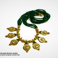 N020_Elegant Micro Gold plated Necklace studded with precious  green ruby stones & green colored crystals